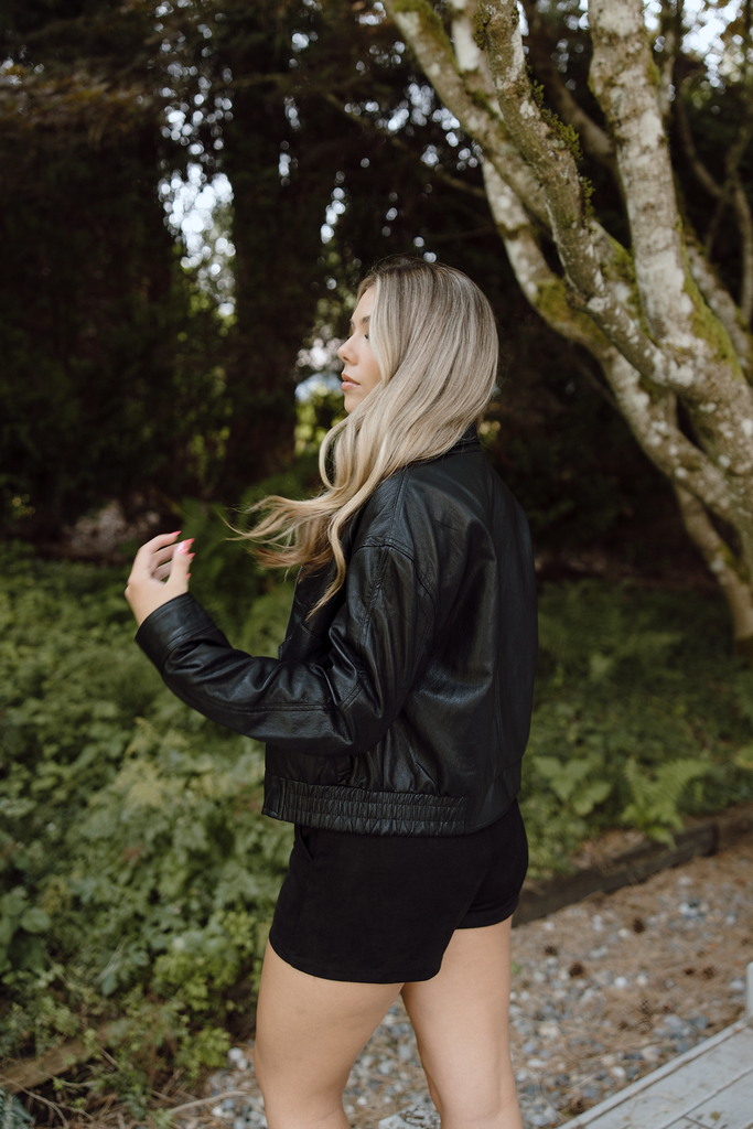Faux Leather Bomber - Black