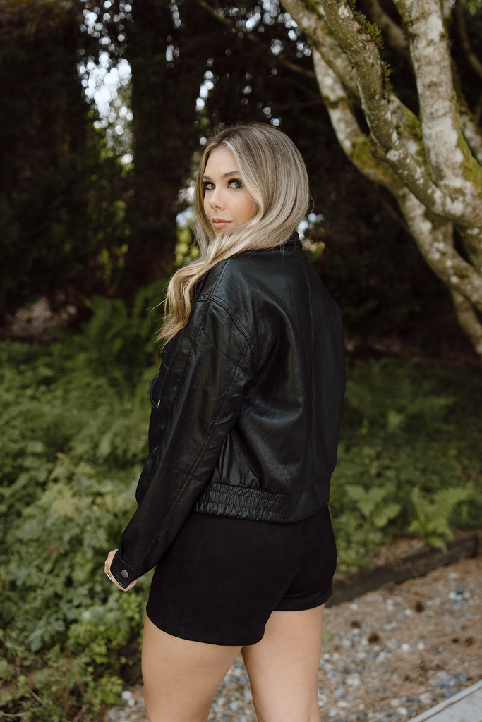 Faux Leather Bomber - Black