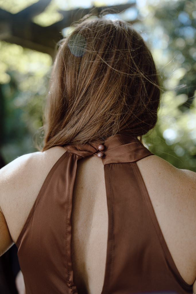 Asymmetrical Lace Halter Top - Brown