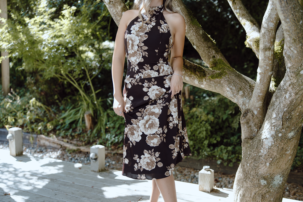 Halter Neck Bias Cut Midi Dress - Brown
