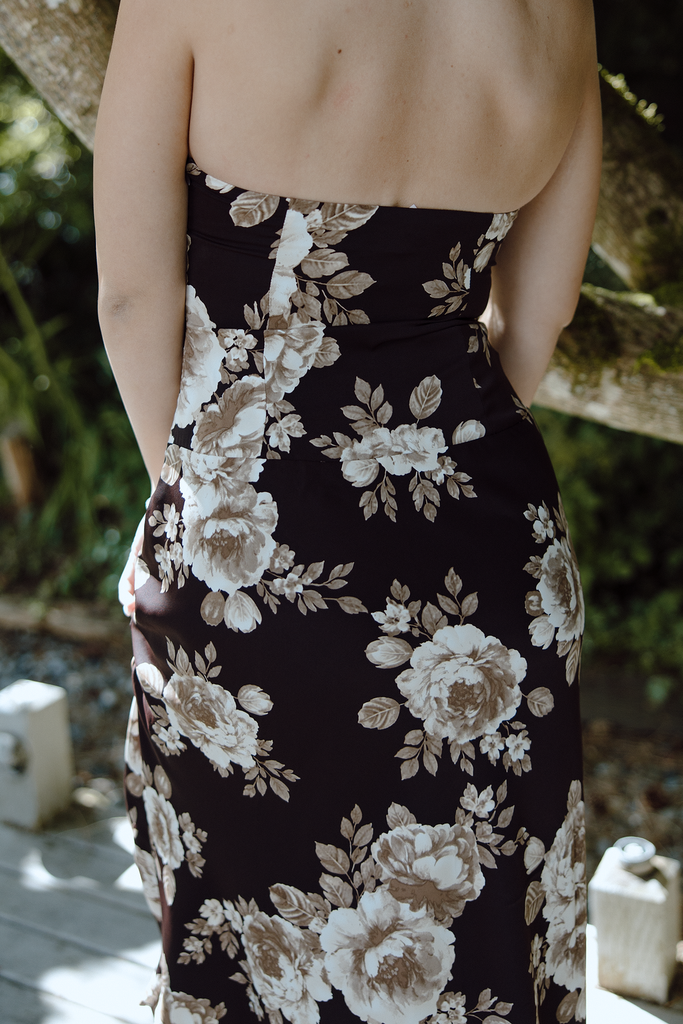 Halter Neck Bias Cut Midi Dress - Brown