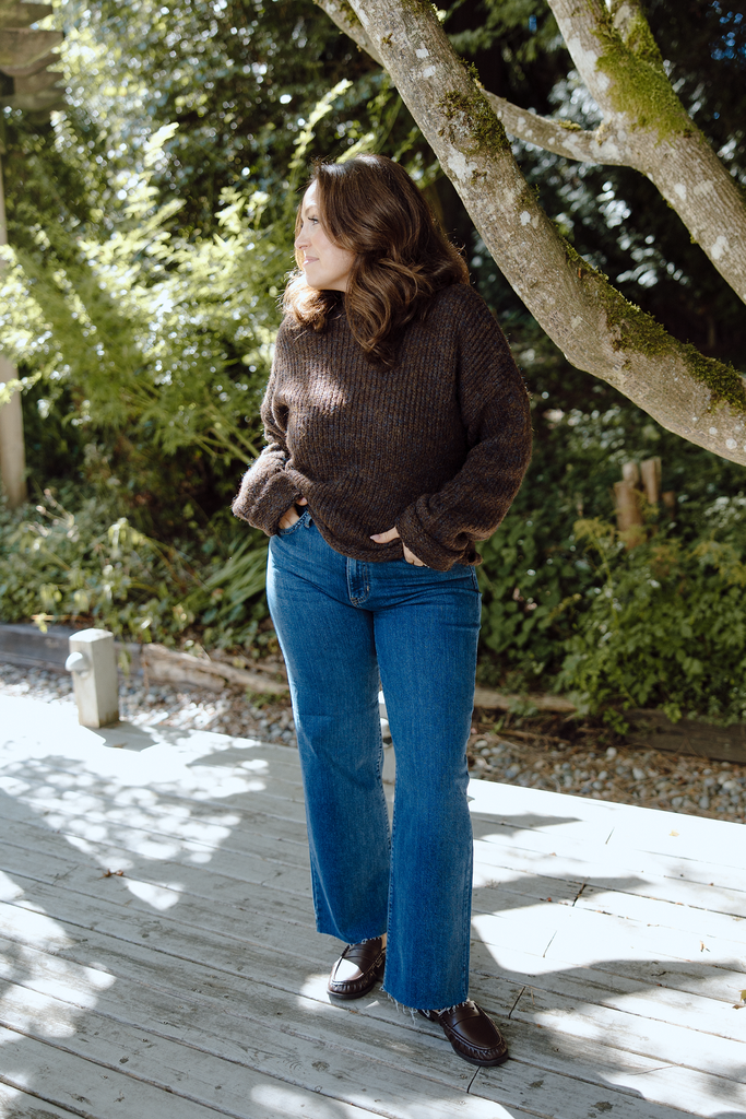 Brown Knit Sweater with Blue