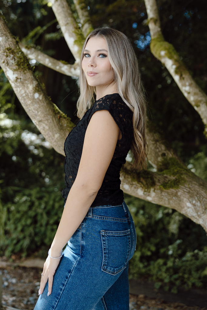 Lace Cap Sleeve Shirt - Black