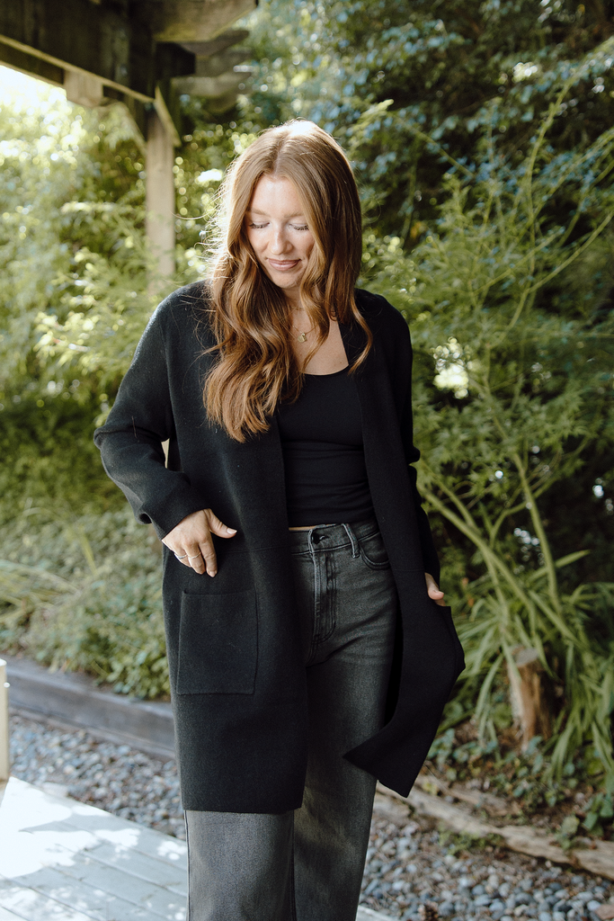 Open Cardigan with Pockets - Black