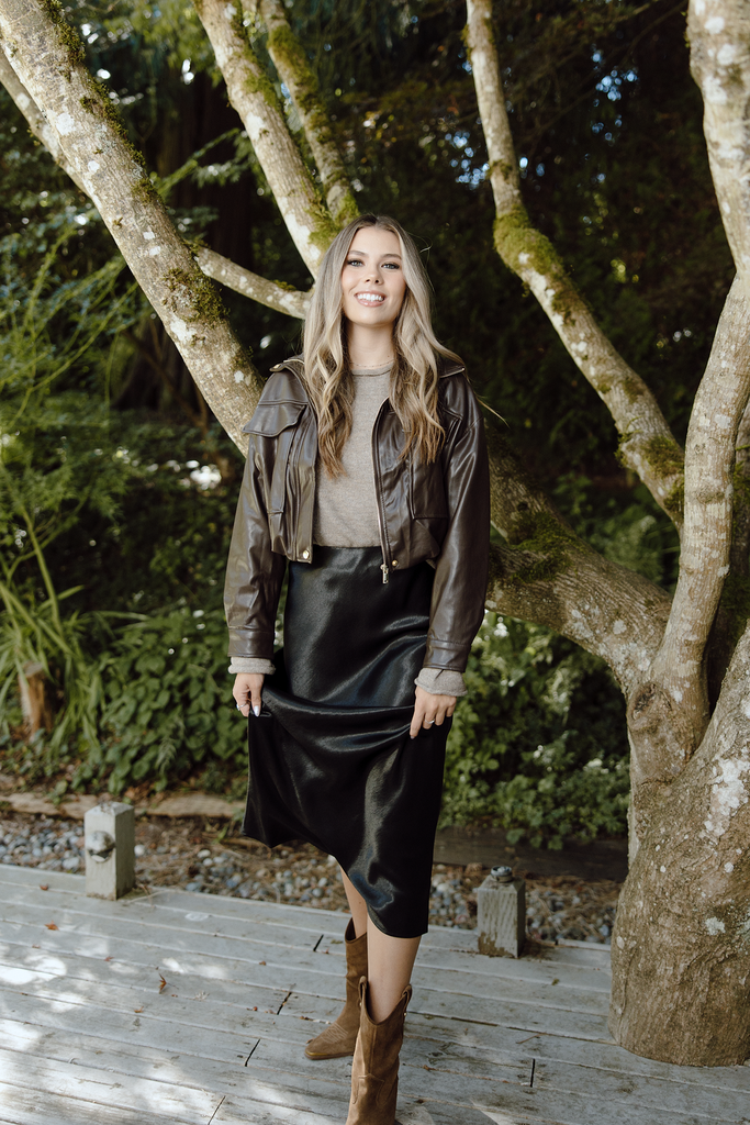 Satin midi skirt - black