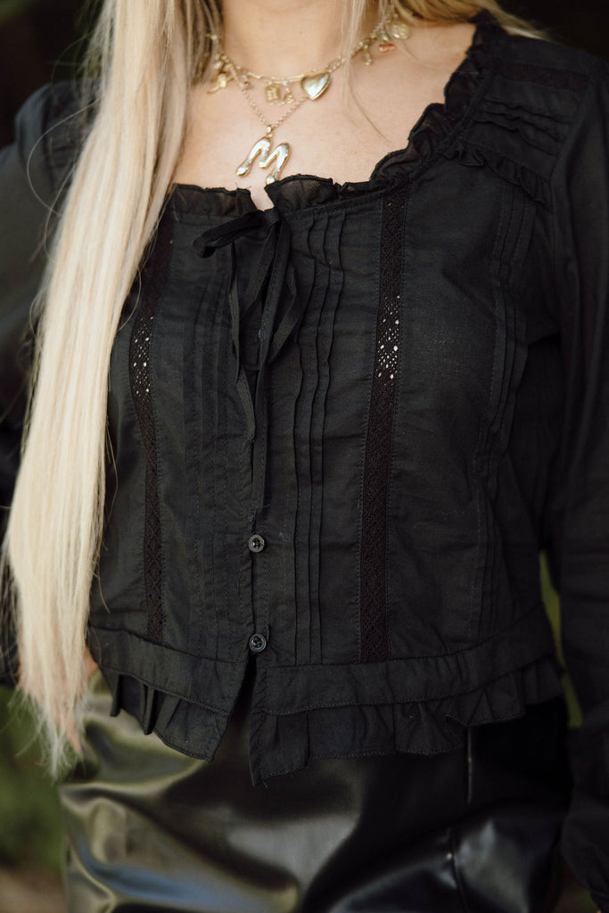 Ruffle Lace Blouse - Black