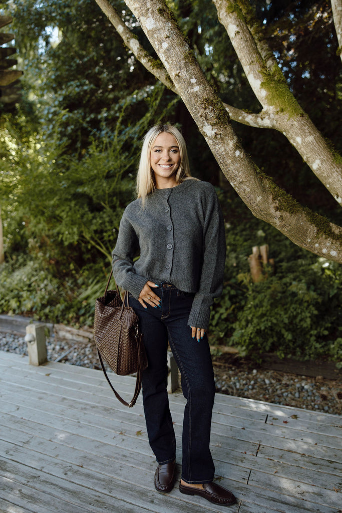 Classic Cardigan with Side Slit - Grey