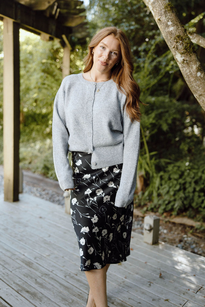 Floral Midi Skirt - Black