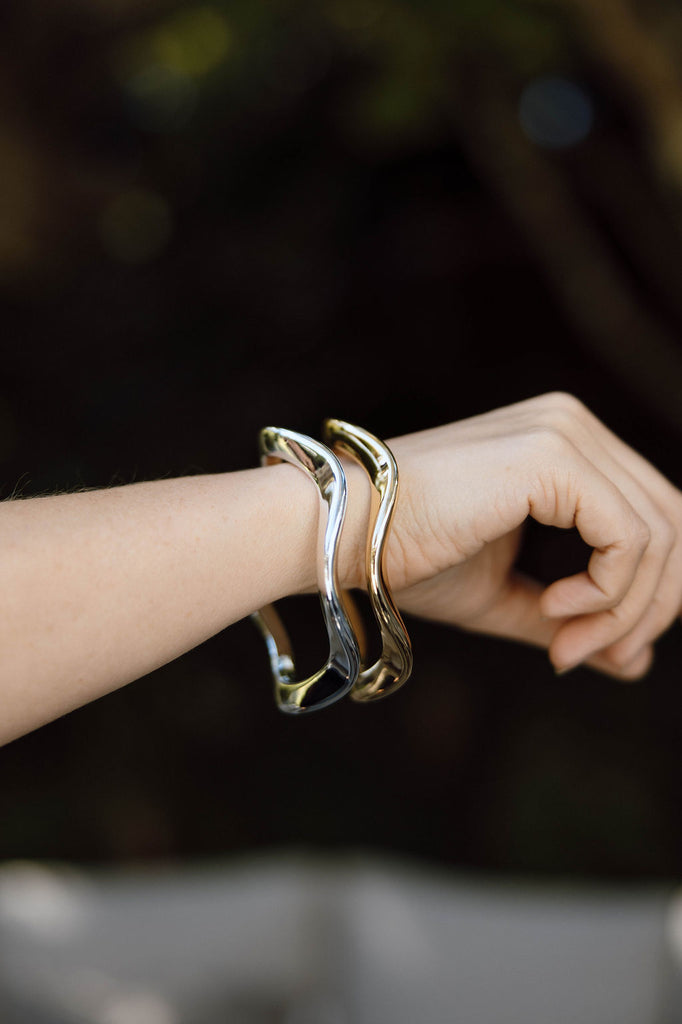 2 Bangles - Wavy - Silver & Gold