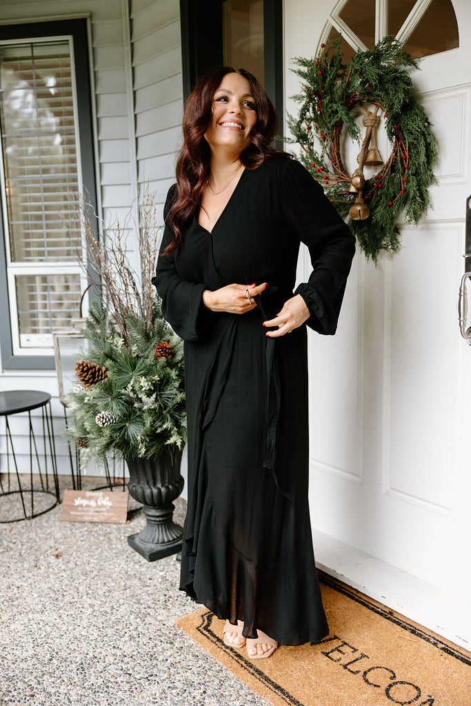 Ruffle Hem Maxi Wrap Dress - Black
