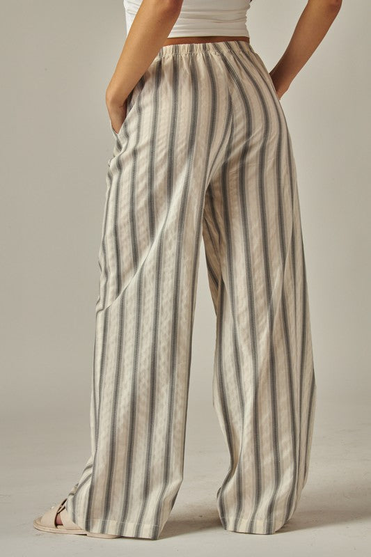 Striped Relaxed Linen Pant - Olive