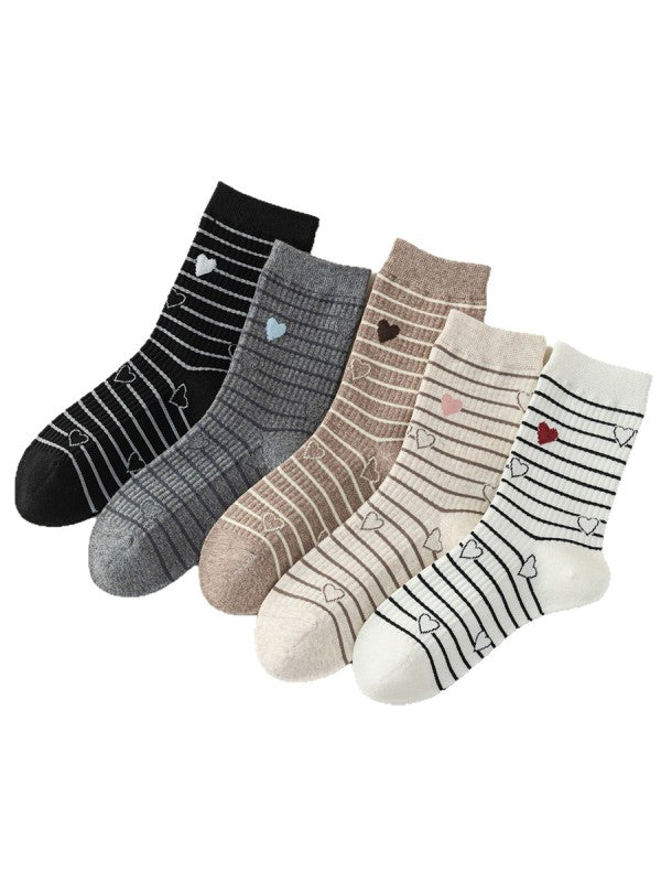 Striped Heart Sock - White
