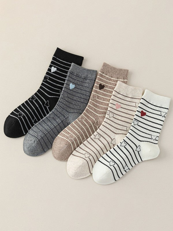 Striped Heart Sock - Black