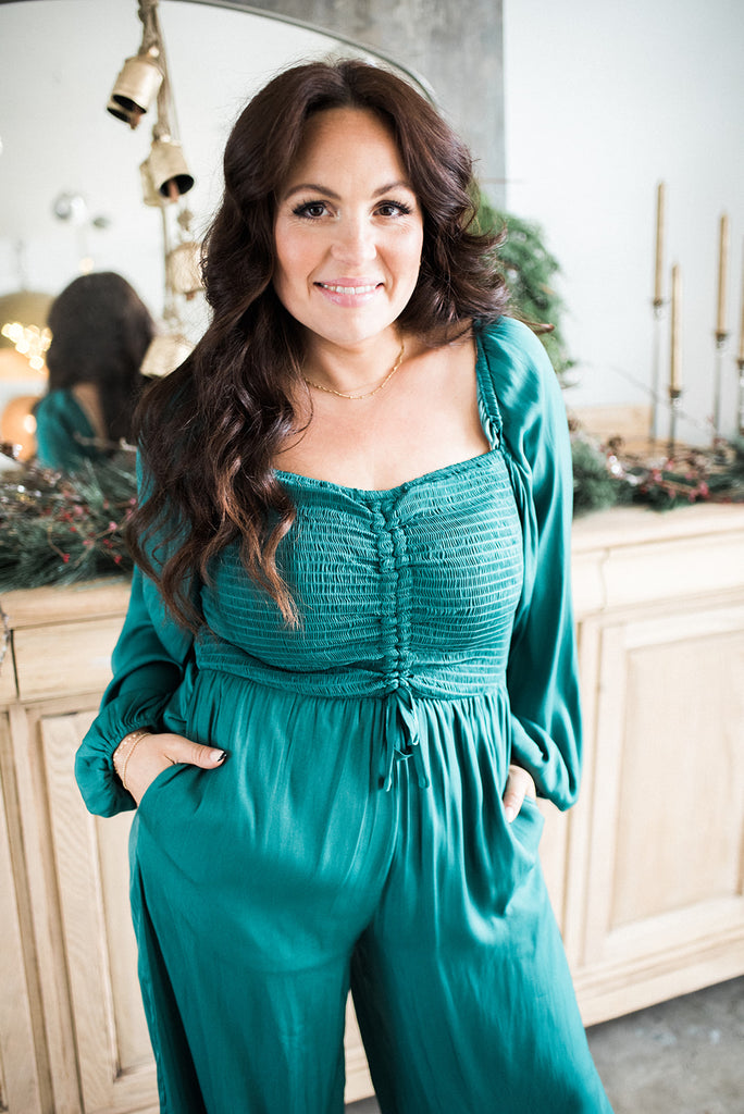 Satin Ruched Jumpsuit With Pockets - Eme