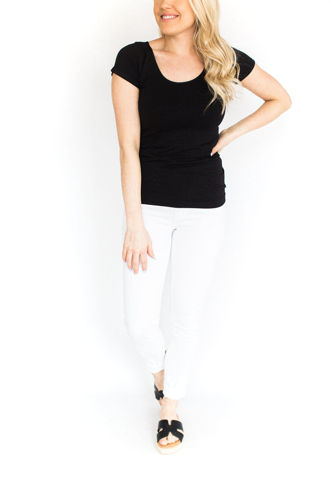 Short Sleeve Fitted Cami - Black