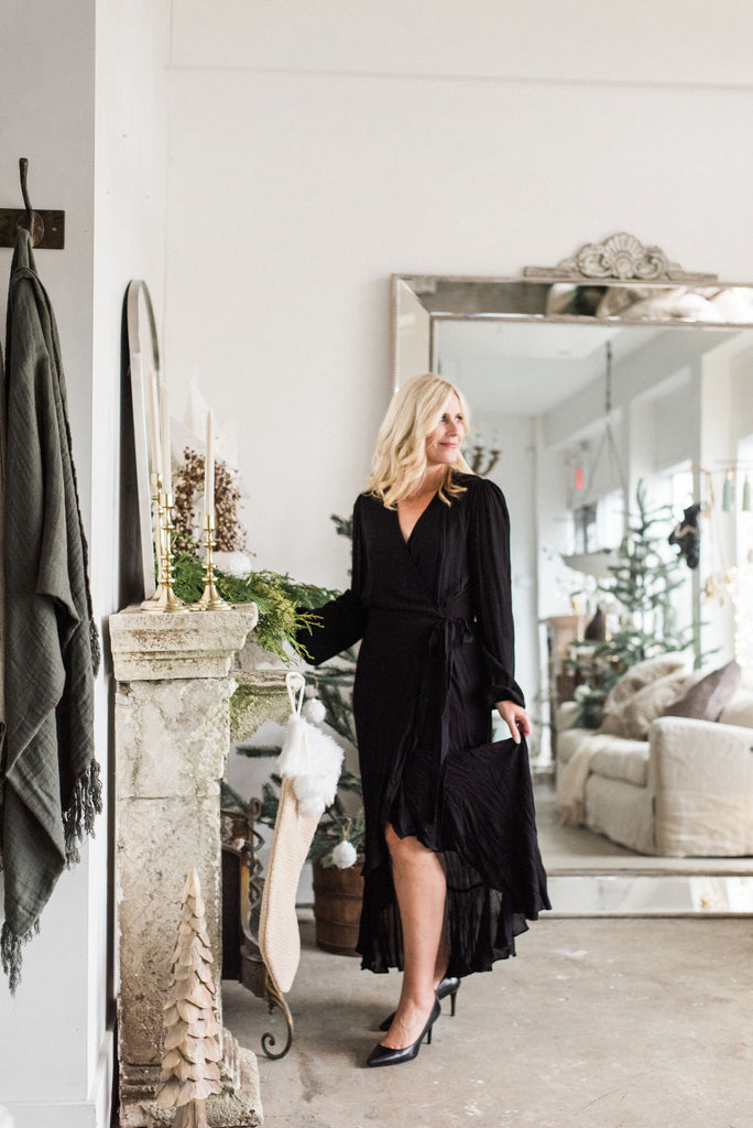 Ruffle Hem Maxi Wrap Dress - Black