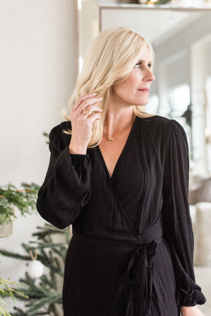 Ruffle Hem Maxi Wrap Dress - Black