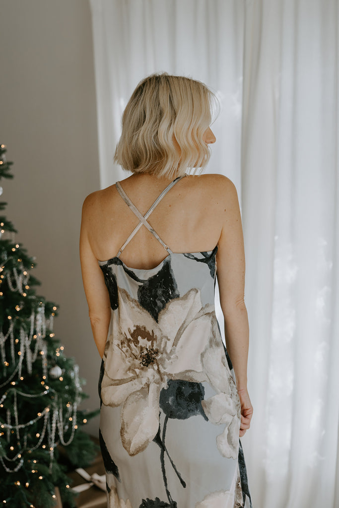 Satin Cross Back Dress - Silver