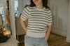 Scalloped Striped Sweater - Sage
