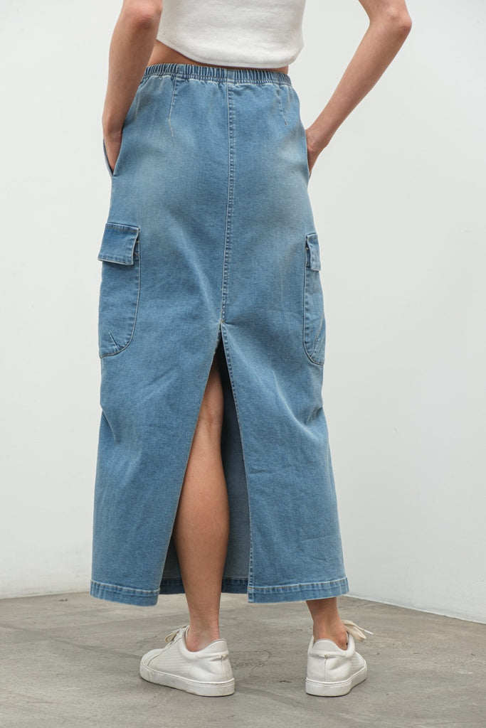 Cargo Denim Skirt - Blue