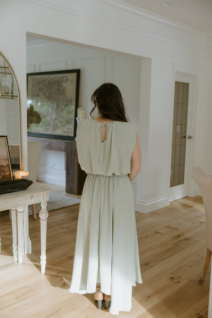 Bubble Top & Flowy Midi Skirt Set - Olive