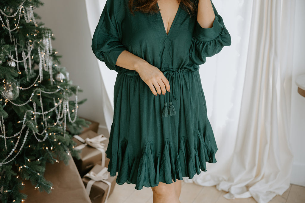 Dolman Sleeve Tie Front Dress - Green