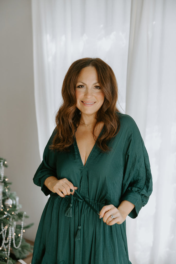 Dolman Sleeve Tie Front Dress - Green