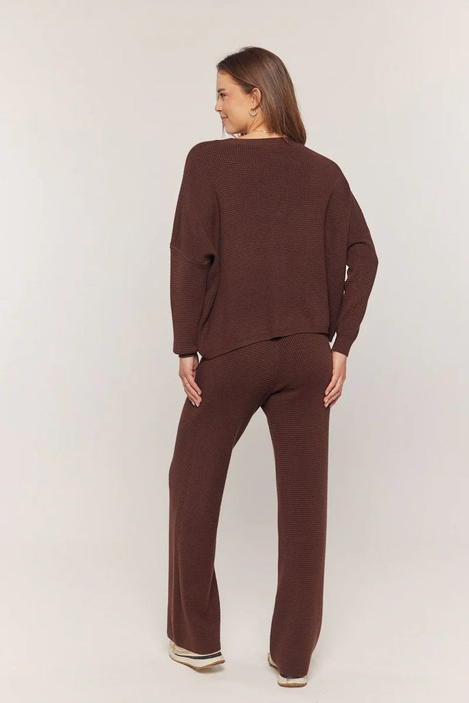 Waffle Textured Sweater & Pant Set - Cacao