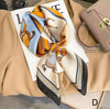 Horse Print Silk Scarf - Blue/Orange