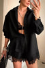 Lace Button Up & Shorts Set - Black