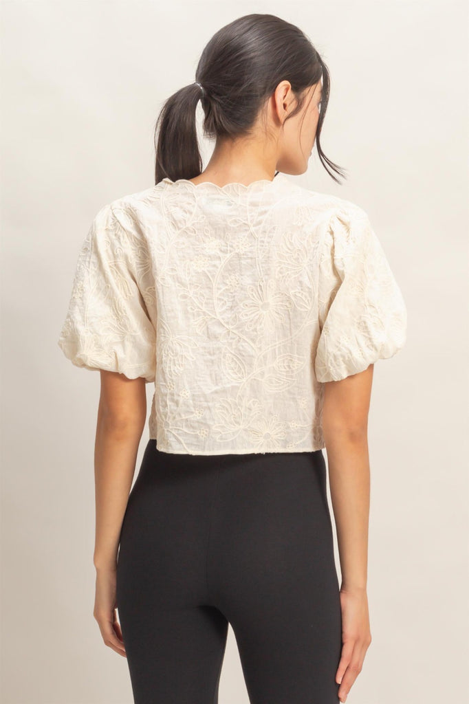 Embroidered Front Tie Shirt - Cream