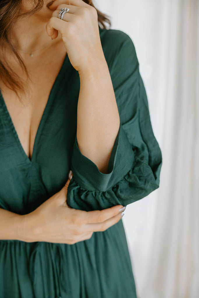 Dolman Sleeve Tie Front Dress - Green