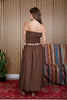 Strapless Shirred Midi Dress - Brown