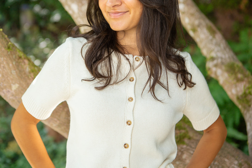 Short Sleeve Knit Cardigan - Ivory