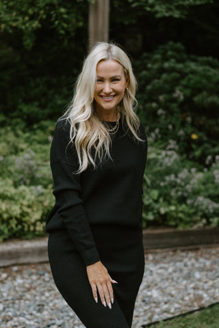 Drape Top with Wide Leg Pant - Linen - Black