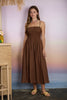Smocked Thin Strap Midi - Brown