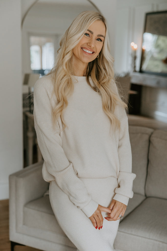 Waffle Sweater & Skirt Set - Oat