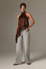 Asymmetrical Lace Halter Top - Brown