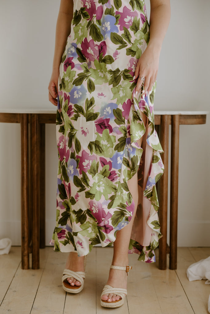 Front Ruffle Floral Dress - Violet