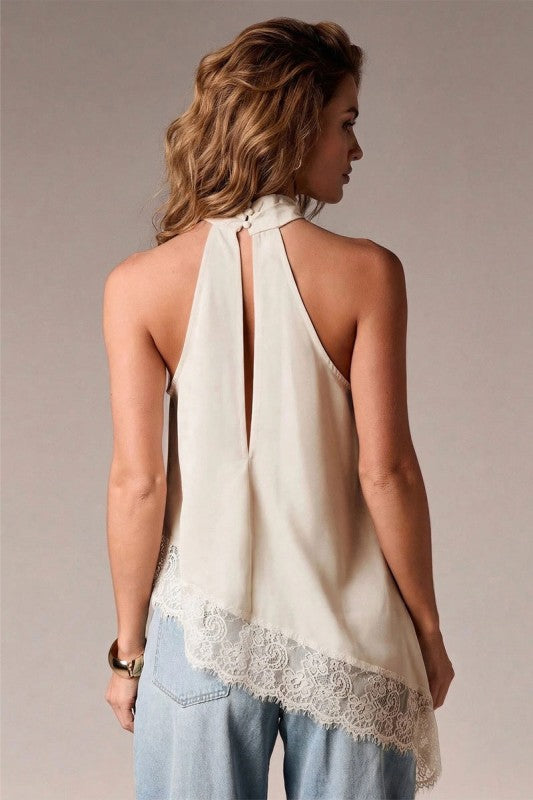 Asymmetrical Lace Halter Top - Ivory