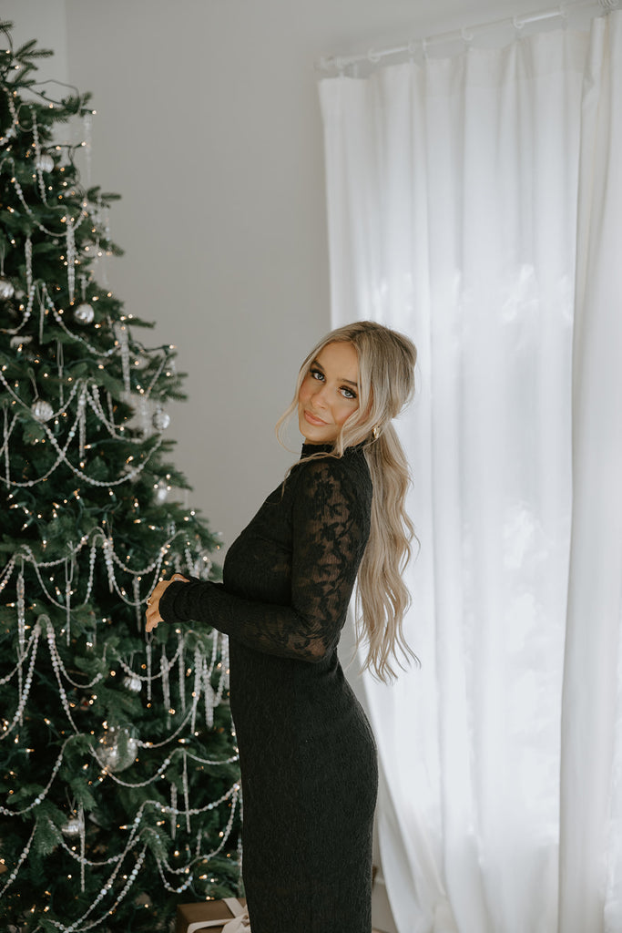 Long Crinkled Stretchy Dress - Black