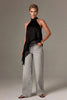 Asymmetrical Lace Halter Top - Black
