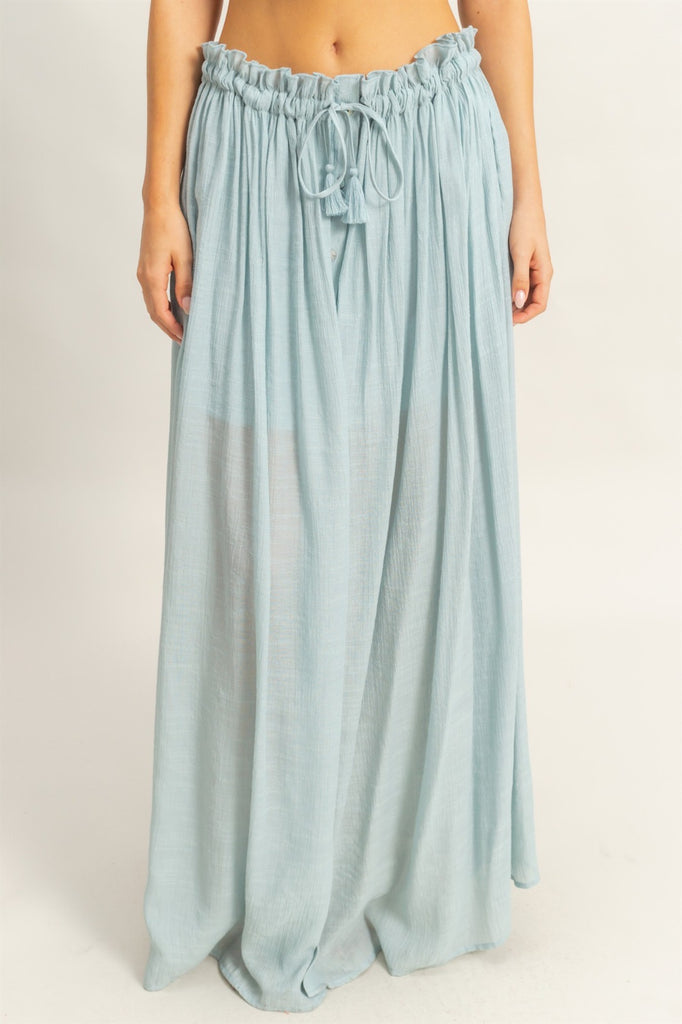 Boho Smocked Top & Midi Skirt Set - Dusty Blue