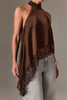 Asymmetrical Lace Halter Top - Brown