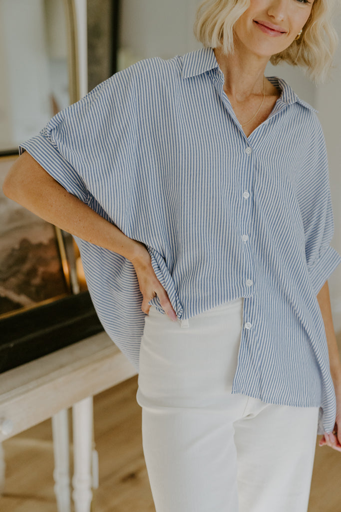 Oversized Striped Shirt - Blue