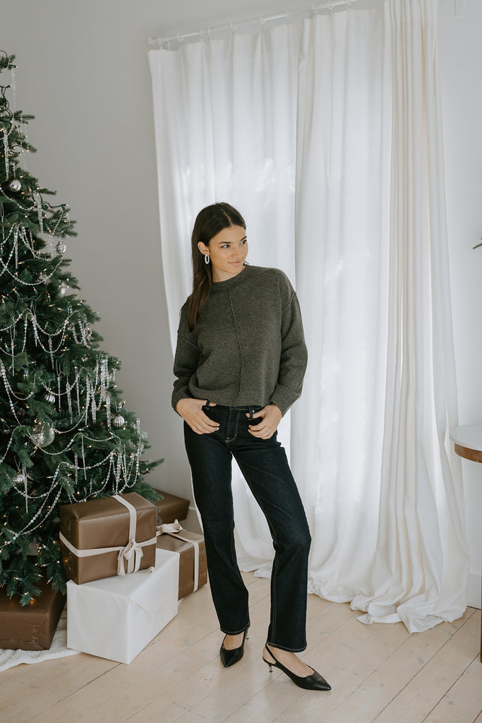 Front Seam Sweater - Olive