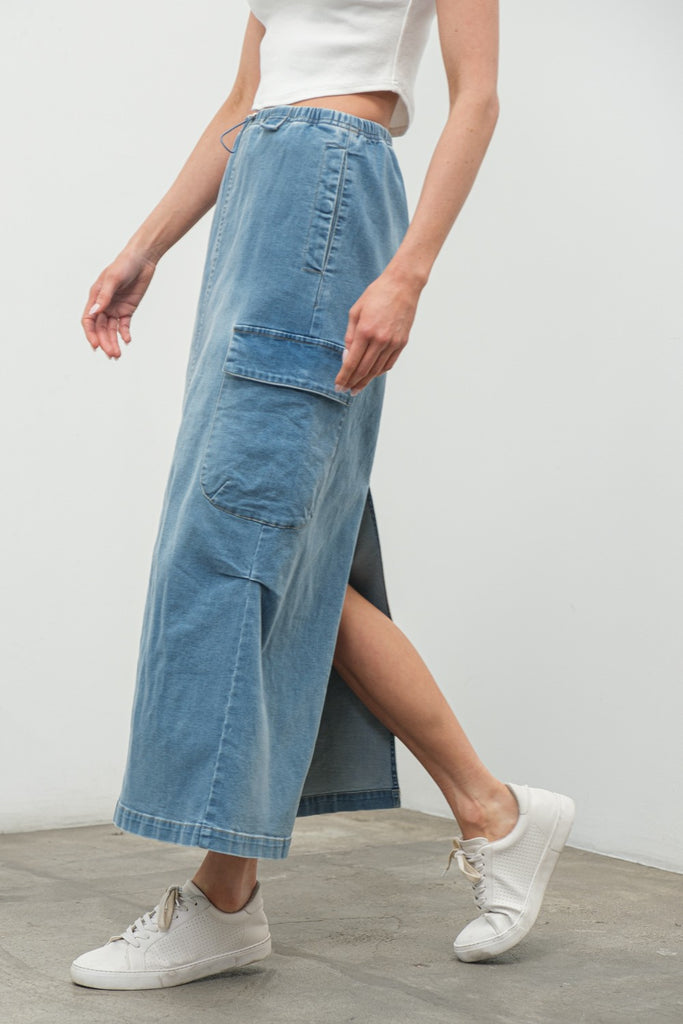 Cargo Denim Skirt - Blue