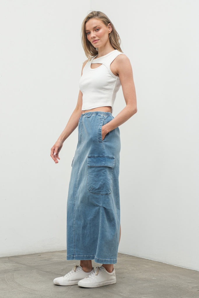 Cargo Denim Skirt - Blue