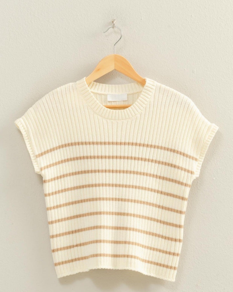 Striped Knit Sweater - Cream/Taupe