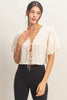 Embroidered Front Tie Shirt - Cream